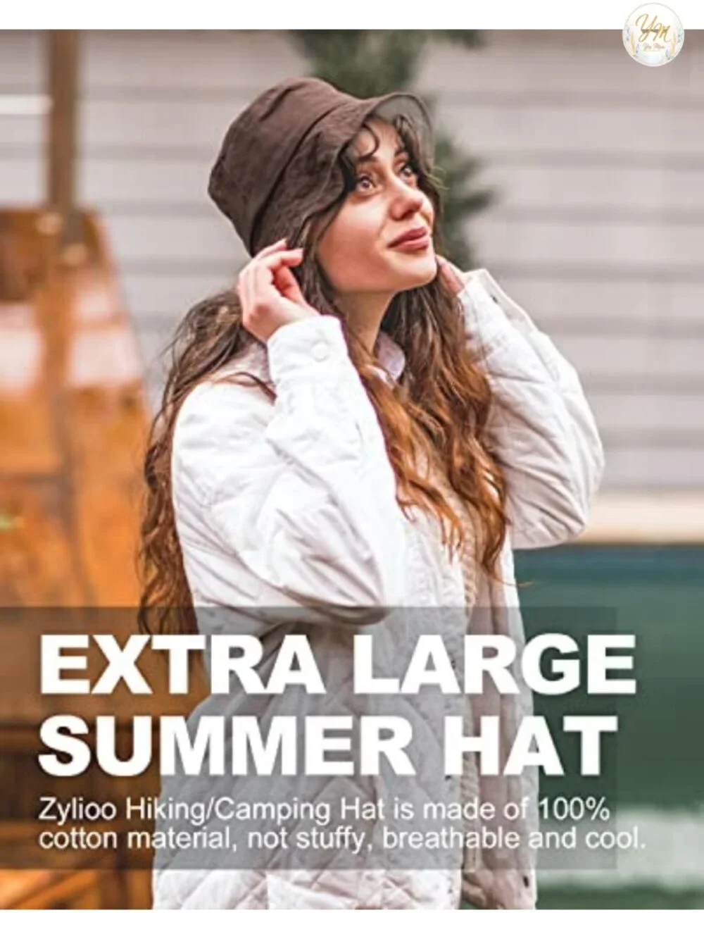 XXL Reversible Bucket Hat for Big Heads, Lightweight Cotton Sun Hat with Chin